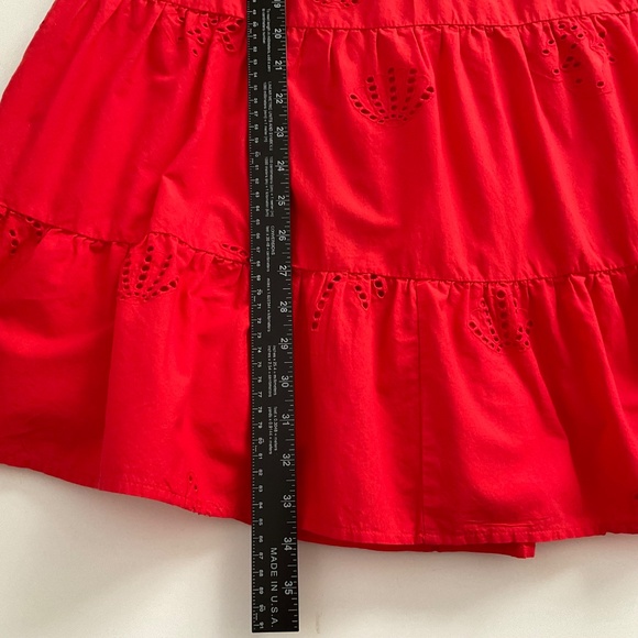 LOFT Tiered Babydoll VNeck Mini Dress Sz L Red Eyelet Boho Swing Vacation Beachy - Picture 6 of 11